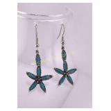 Starfish Style Earrings Turquoise, Sterling Silver