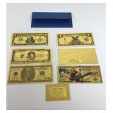 24K Gold Layered Novelty Currency 6 PC Lot