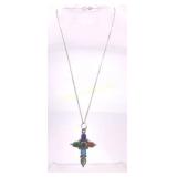 Necklace Multi- Stone Sterling Silver Cross