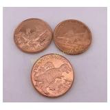 Dinosaur .999 FineCopper Round Assortment 3 Pc Lot