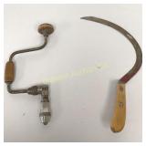 VTG Hand Scythe Sickle, Drill Brace 2 Pc Lot