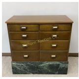 VTG Oak 8 Drawer Cabinet w/ Marble on Base