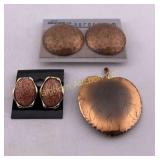Copper Brooch Pin & 2 Pair Clip on Earrings