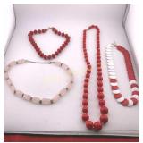 VTG Necklaces Red, Red/White 4 Pc Lot