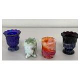 Slag & Carnival Glass Toothpick Holders 4 PC Lot