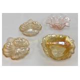 Carnival Glass Plates & Bowl, Pink Bowl 4 Pc Lot