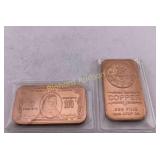One Ounce .999 Copper Bars, Liberty & Franklin