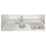 Glass Cutting Board, Tray, Vase, Bowls 7' Plates