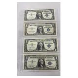 1957 One Dollar Silver Certificates 4 Pc Lot