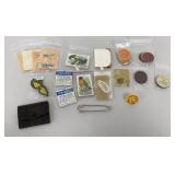 VTG Items: Milk Bottles Tops, Poker Chips, Needle