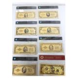 24 K Gold Layered Novelty Currency Various