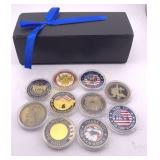 Military Colorized Challenge Coins in Display