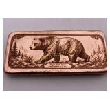 Hand Poured .999 Copper Grizzly Bear 1/2 Lbs Bar