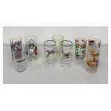 VTG Drinking Glasses w/ Various Illustrations 8 Pc