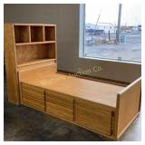 Oak Twin Size Captains Bed w/ Drawers Bookcase