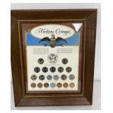 Framed Wartime Coinage 11 Silver Nickels, 3 Steel