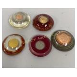 Resin Paper Weights w/ Foreign & US Coins & Copper