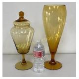 VTG Iridescent Amber Glass Footed Apothecary Jar