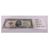 1928 F Red Seal Five Dollar Note
