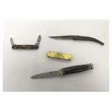 VTG Small Pocket & Fixed Knives 4 Pc Lot