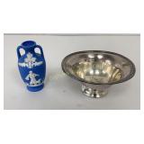 VTG Silver Plate Bowl, German Jasperware Handled