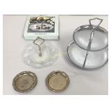 Crystal Silver Plate Server Stainless 2 Tier