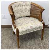 Barrel Arm Chair, Upholstered w/ Wood Arms