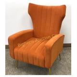 Orange Velvet Channel-Tufted Wingback Chair