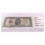 1928 F Red Seal Five Dollar Note
