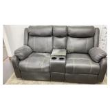 Klaussner Gray Manual Reclining Leather Loveseat