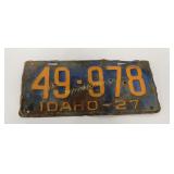 1927 Idaho License Plate 49-978 11ï¿½" x 5ï¿½"