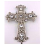 Ornate Silver Tone Cross w/ Clear Rhinestone