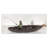 Fisherman in Rowboat w/ Dog & Bucket of Fish