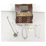 Jewelry Box w/ Contents Necklaces, Ring, Pocket