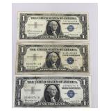 1957-B One Dollar Silver Certificates 3 Pc Lot