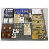 Tray of Coins & Tokens: Gold Layered Replica