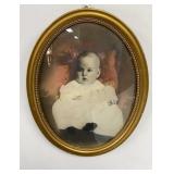 Antique Oval Baby Picture w/ Convex Glass