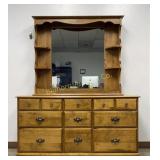 9 Drawer Wooden Dresser w/ Hutch Mirror