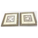Floral Botanical Art Prints w/Ornate Silver & Gold