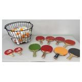 Ping Pong Paddles & Potatoe Basket of Balls