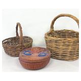 VTG Sewing Basket, 2 Wicker Baskets
