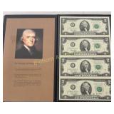 2003 Uncut Two Dollar Notes in Folder ( 4 Notes)