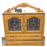 Oak Washstand Dry Sink Cabinet w/ Leaded Glass