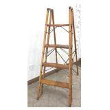Rare Antique Wooden Folding 4 Ft Ladder