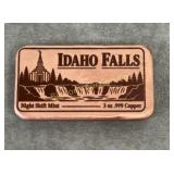 Idaho Falls 3 Oz .999 Copper Bar Night Shift Mint
