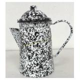 Black & White Splatter Enamel Coffee Pot 8" Tall