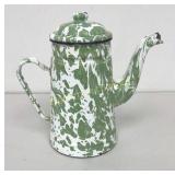 VTG Green & White Swirl Enamel Coffee Pot 9"