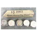 Roll of Silver Dimes Various Dates 1960-1964
