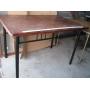 Wood top, metal leg dining table
