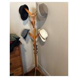 6ft Wood coat rack with hats